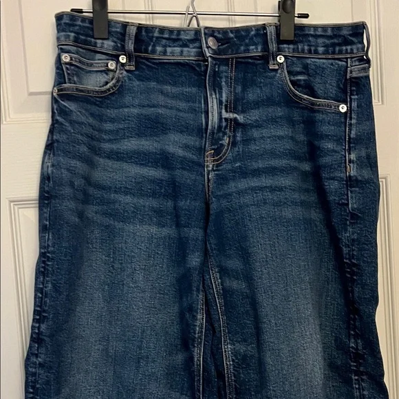 American Eagle Outfitters Women's Dark Blue Low Rise Wide Leg Jeans Size 10S - Picture 8 of 11